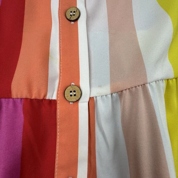 Rainbow Striped Dress Size 2X Button Front Ruffle Sleeve Boho Retro Festival - Picture 10 of 12